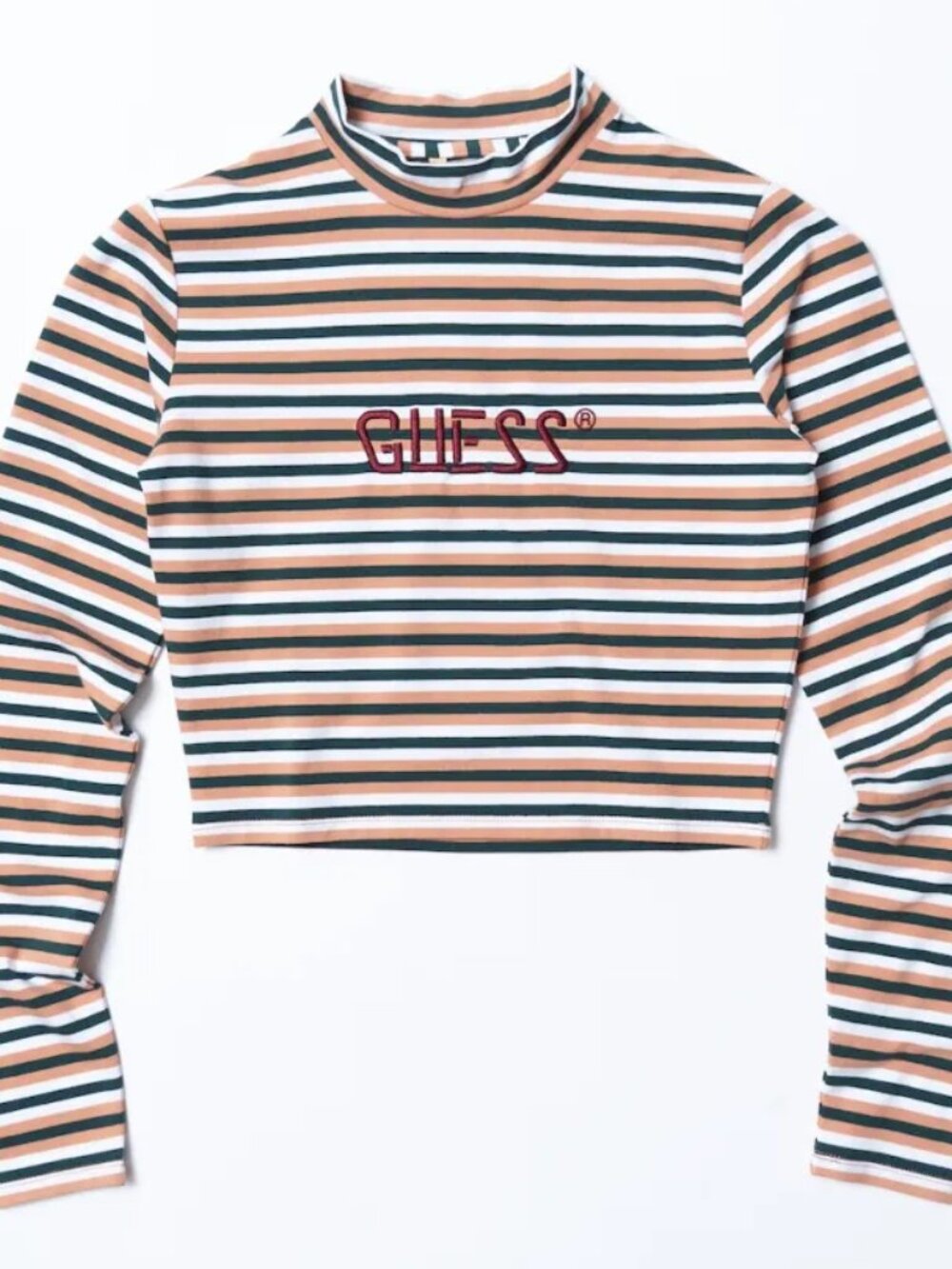Guess Original 1981 Green/Brown/White striped crop top Long Sleeve Top